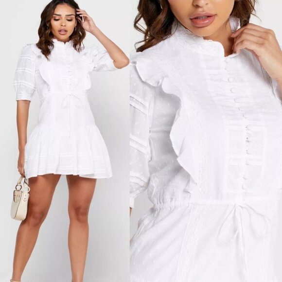NWT Bardot Henriette White Mini Dress Lace CottonSize Medium or 8 Boho Romantic - Picture 16 of 16